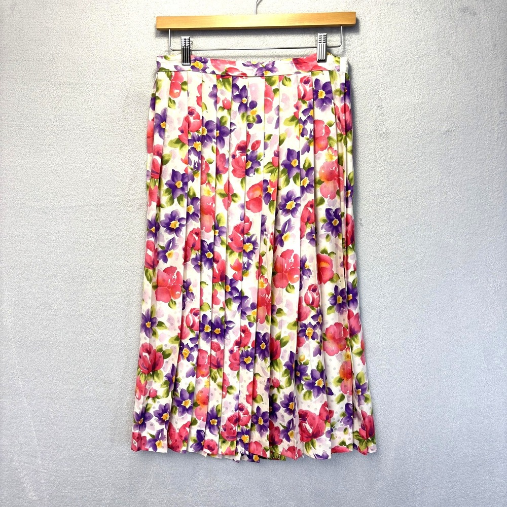 Vintage‎ Talbots 100% Silk Pleated Midi Skirt Womens 6P Petite Floral Colorful